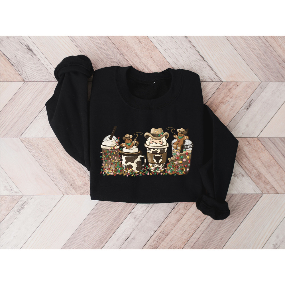 Country Western Cowboy Santa Coffee Latte Sweatshirt, Howdy Rodeo Christmas Coffee Sweatshirt, Women's Christmas Shirt, Winter Coffee Shirt - 6.jpg