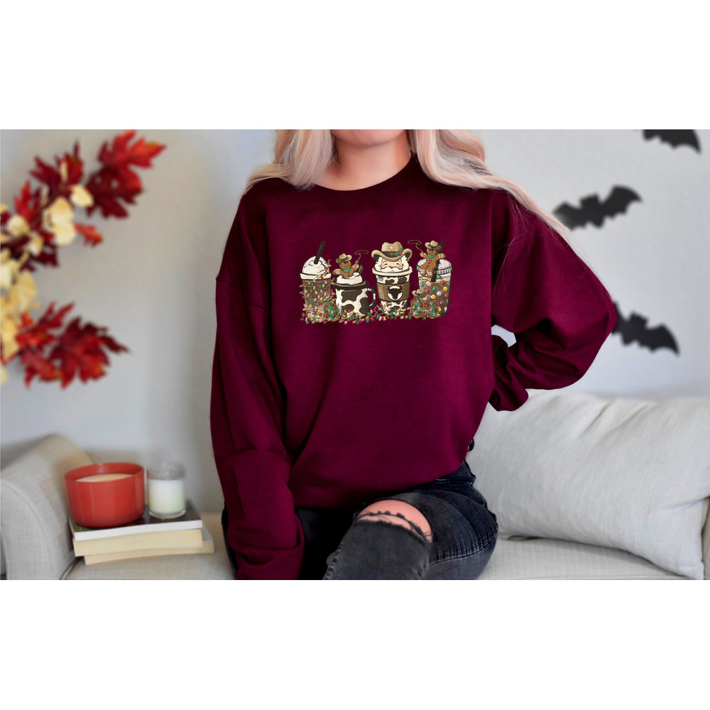 Country Western Cowboy Santa Coffee Latte Sweatshirt, Howdy Rodeo Christmas Coffee Sweatshirt, Women's Christmas Shirt, Winter Coffee Shirt - 7.jpg