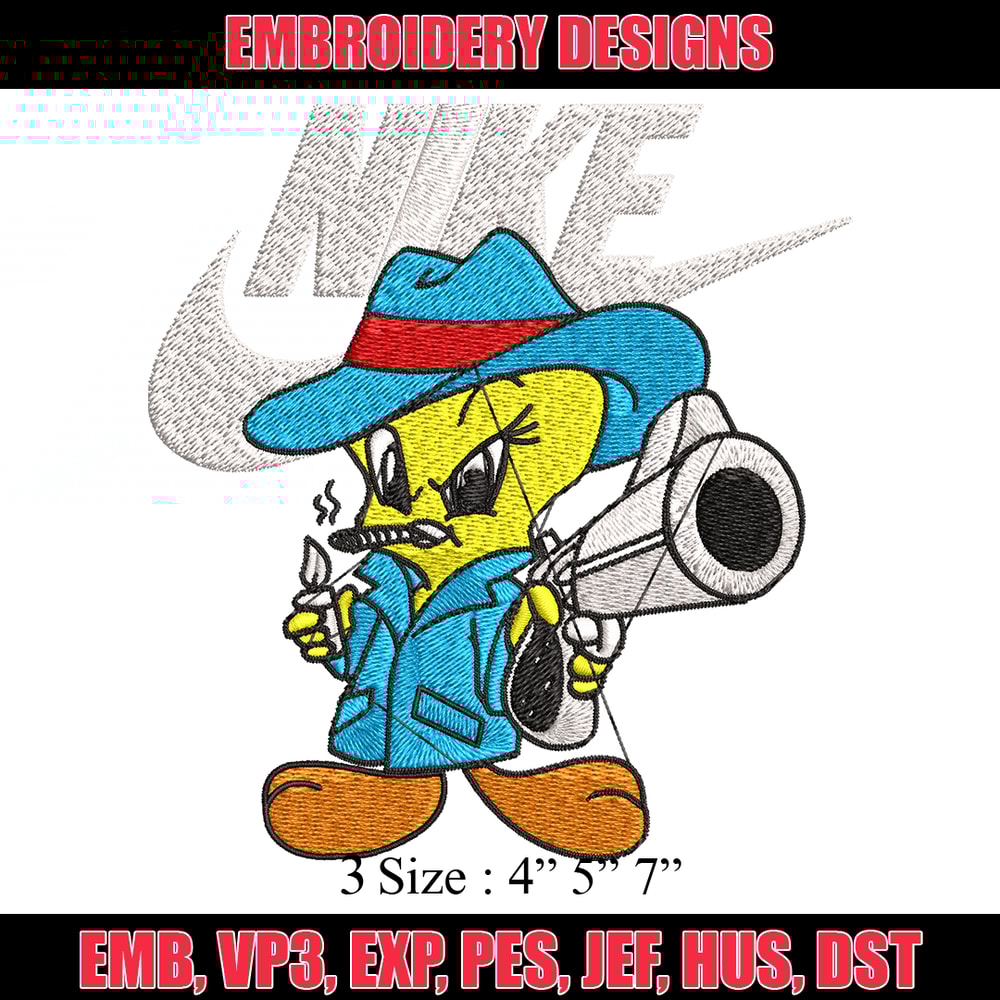 Tweety Nike Embroidery design, Tweety Nike Embroidery, Nike design, Embroidery file, cartoon shirt, Instant download..jpg