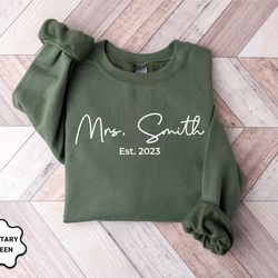 custom mrs sweatshirt, mrs last name sweatshirt, bride personalized sweatshirt, wifey sweatshirt, bride sweatshirt, mrs