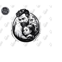 black and white father and daughter png file - heartwarming father's gift, father's day - thoughtful daughter-dad art, touching father-daugh