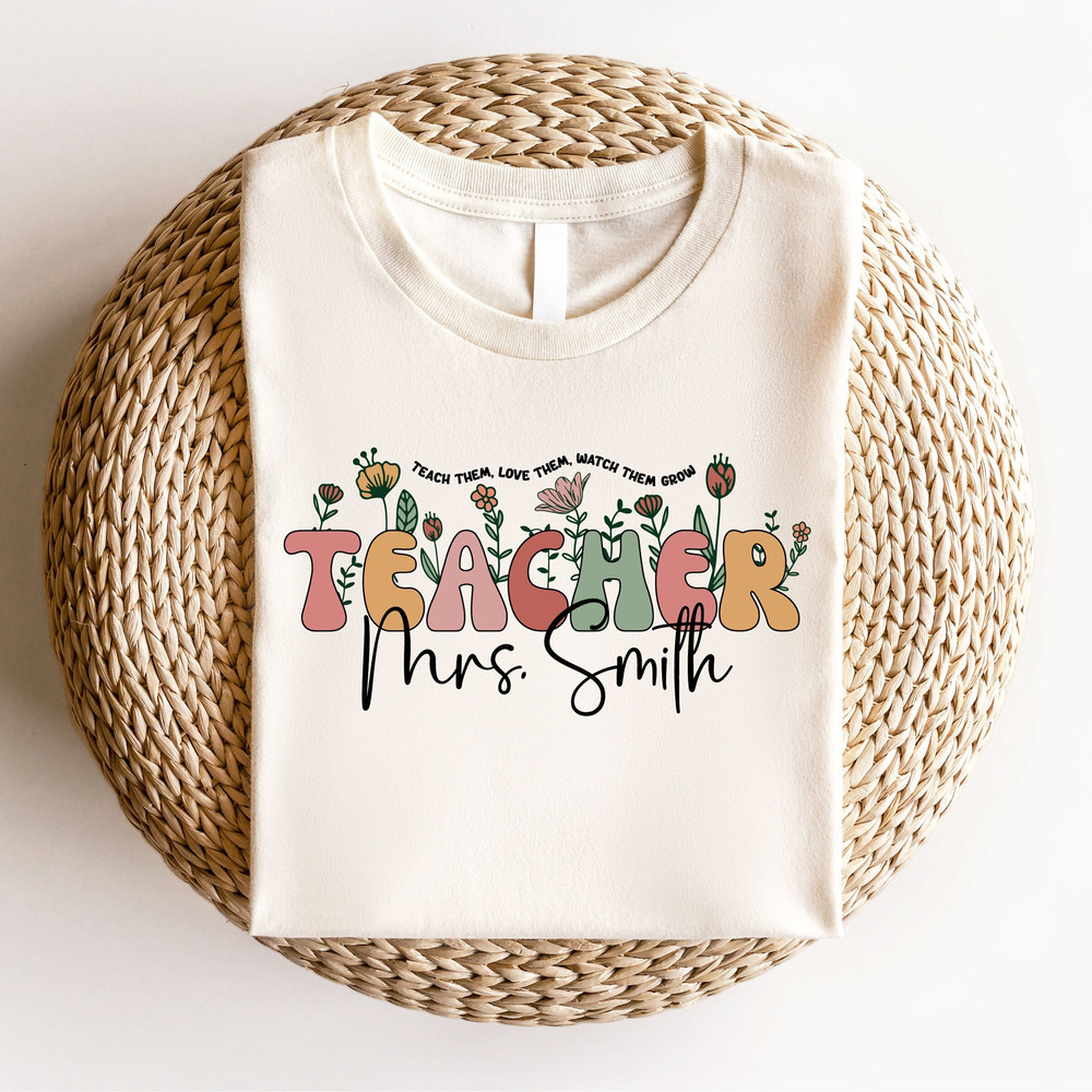 Cute Custom Floral Teacher Last Name Shirt, Teacher Mrs Shirt, Back To School, Teacher Appreciation, Elementary School Teacher Gift - 1.jpg