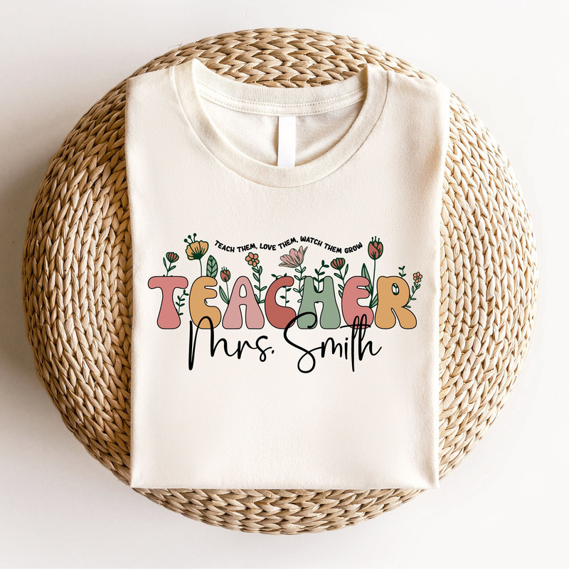Cute Custom Floral Teacher Last Name Shirt, Teacher Mrs Shirt, Back To School, Teacher Appreciation, Elementary School Teacher Gift - 1.jpg