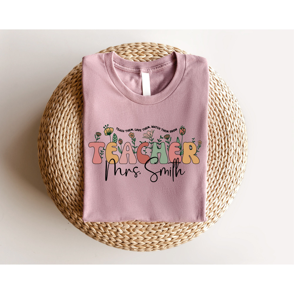 Cute Custom Floral Teacher Last Name Shirt, Teacher Mrs Shirt, Back To School, Teacher Appreciation, Elementary School Teacher Gift - 2.jpg