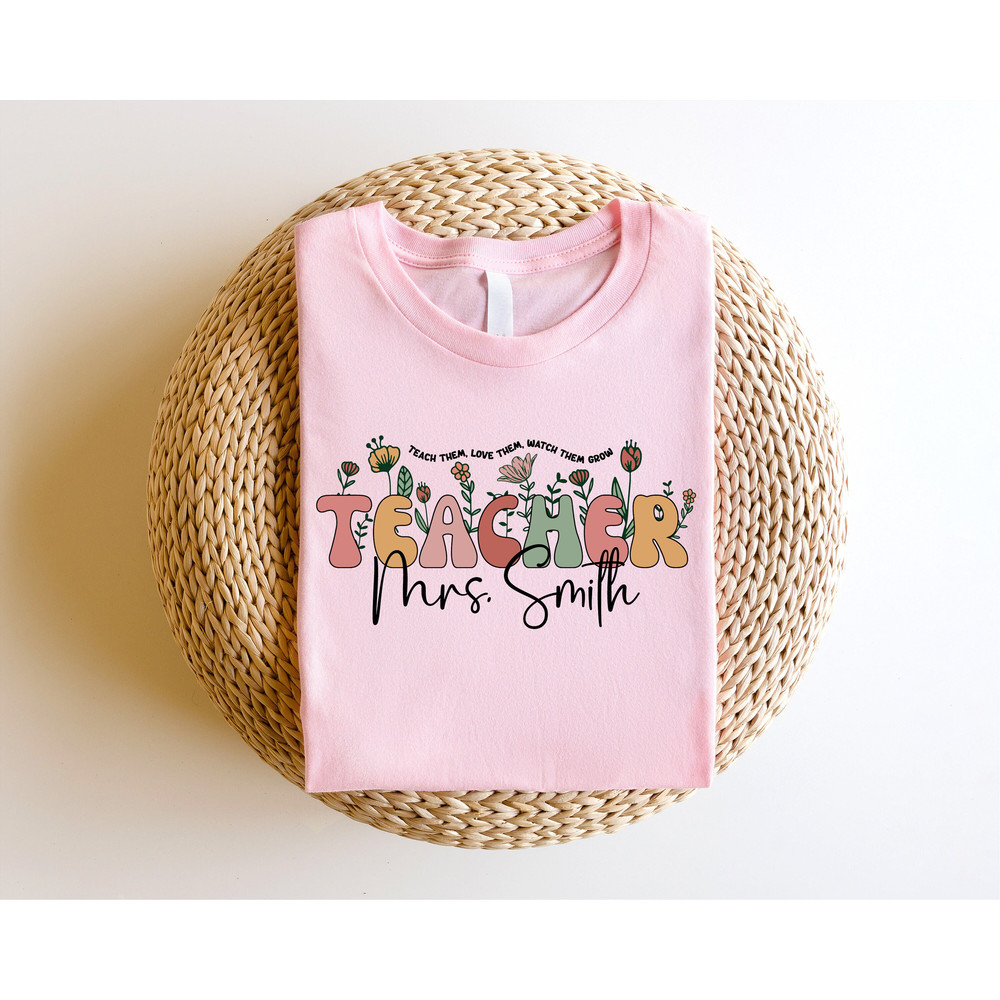 Cute Custom Floral Teacher Last Name Shirt, Teacher Mrs Shirt, Back To School, Teacher Appreciation, Elementary School Teacher Gift - 5.jpg