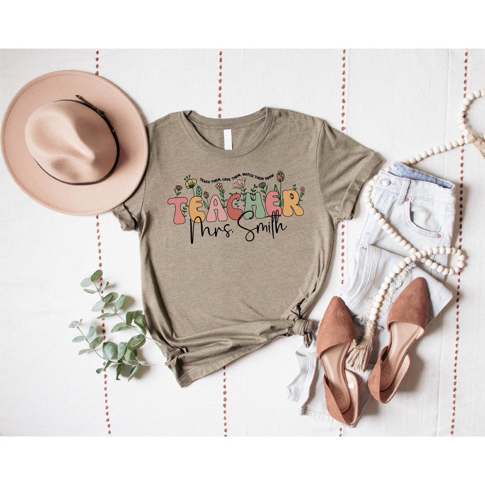 Cute Custom Floral Teacher Last Name Shirt, Teacher Mrs Shirt, Back To School, Teacher Appreciation, Elementary School Teacher Gift - 6.jpg