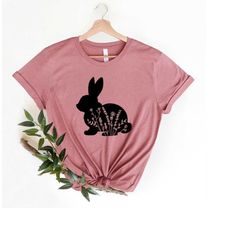 floral rabbit shirt, bunny shirt, easter shirt, nature lover, rabbit t shirt, women's rabbit shirt, rabbit lover tee