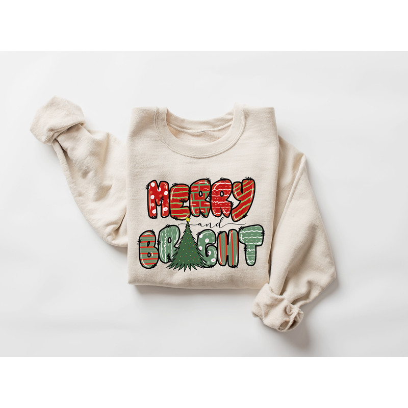 Cute Merry & Bright Christmas Sweatshirt, Womens Christmas Sweatshirt, Holiday Sweater, Holiday Sweatshirt, Christmas Shirt, Winter Shirt - 2.jpg
