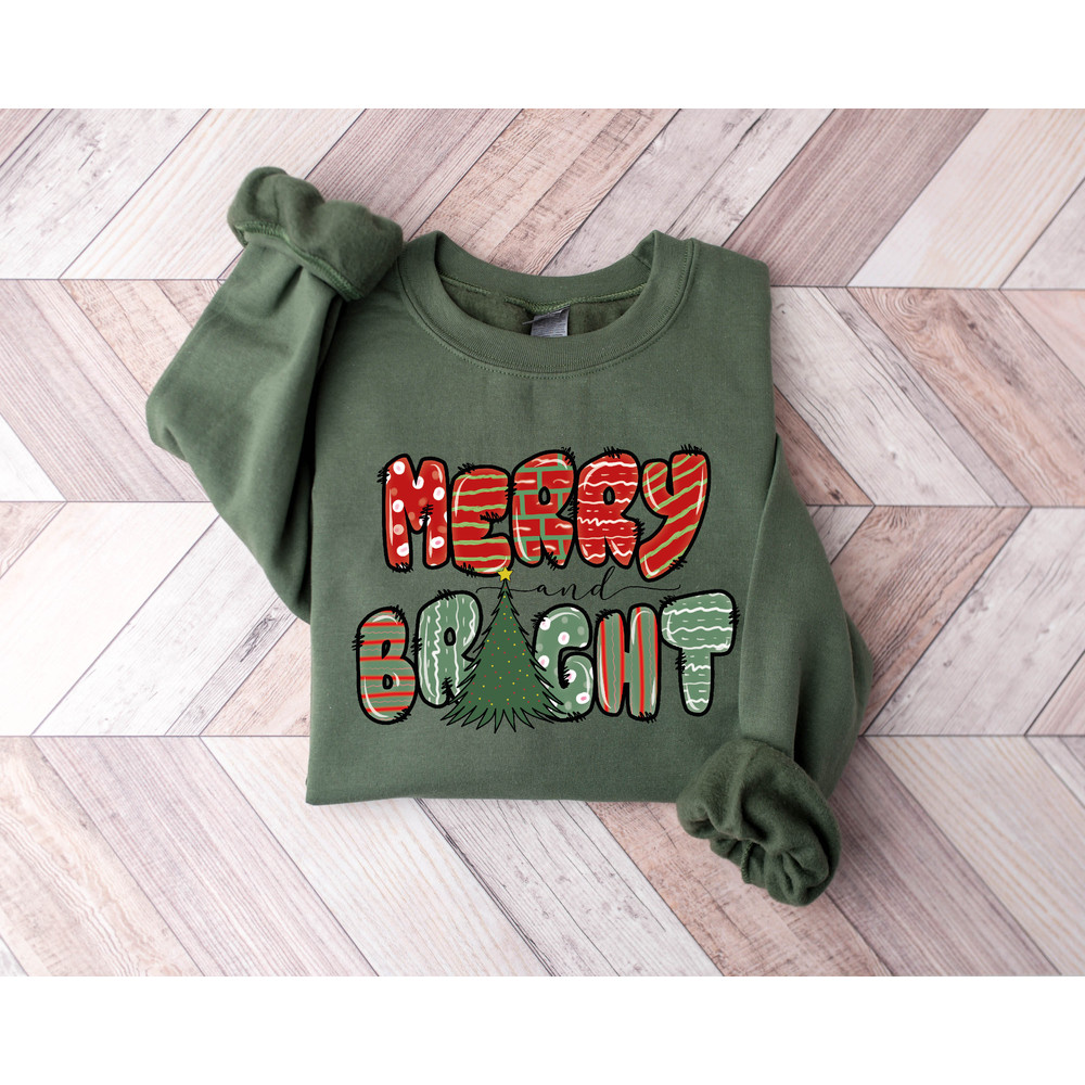 Cute Merry & Bright Christmas Sweatshirt, Womens Christmas Sweatshirt, Holiday Sweater, Holiday Sweatshirt, Christmas Shirt, Winter Shirt - 3.jpg