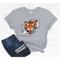 tiger shirt, school spirit team, tiger claw marks, tear, torn, ripped, school mascot shirt, school sports, go tigers shi