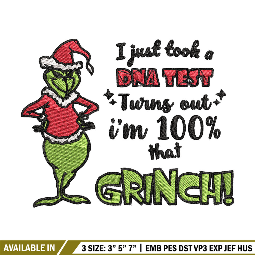 I Just Took A DNA Test Grinch Embroidery design, Grinch christmas Embroidery, Grinch design, Instant download.jpg