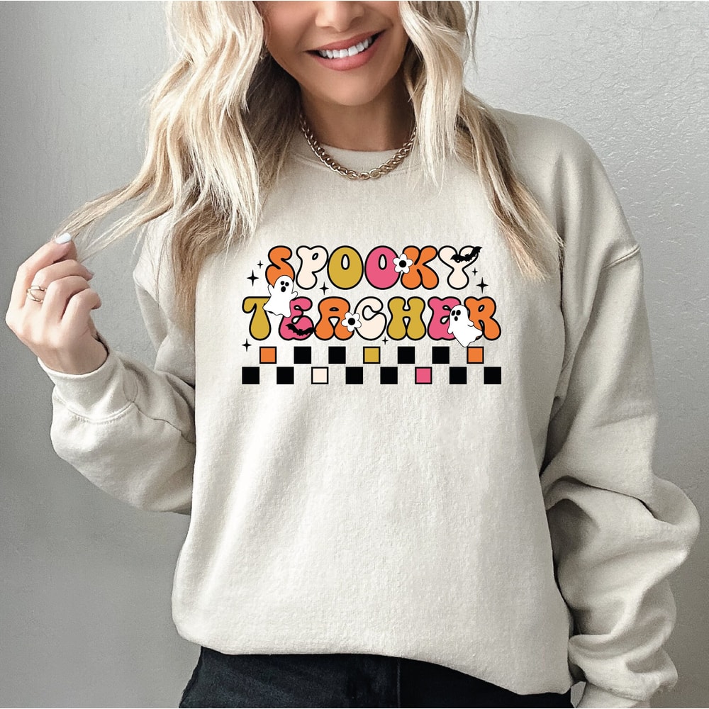 Cute Spooky Teacher Sweatshirt, Teacher Halloween Sweatshirt, Teacher Appreciation Gifts, Fall Teacher Shirt, New Teacher, Back To School - 1.jpg