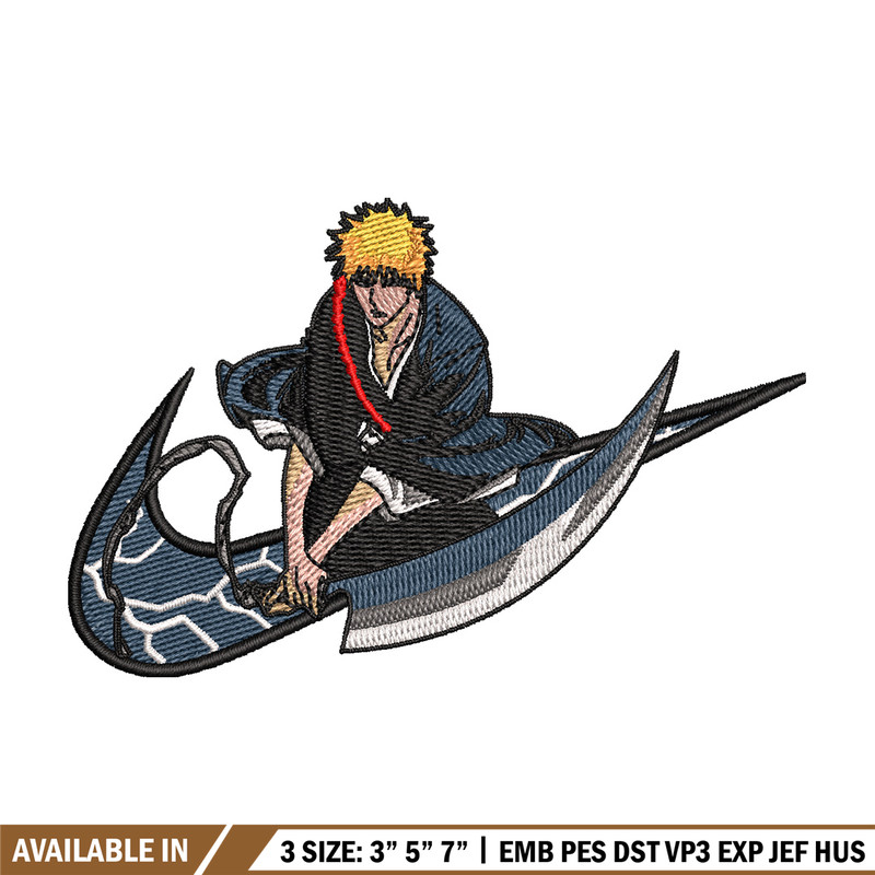 Ichigo x nike embroidery design, Bleach embroidery, Nike design, Embroidery shirt, Embroidery file, Digital download.jpg