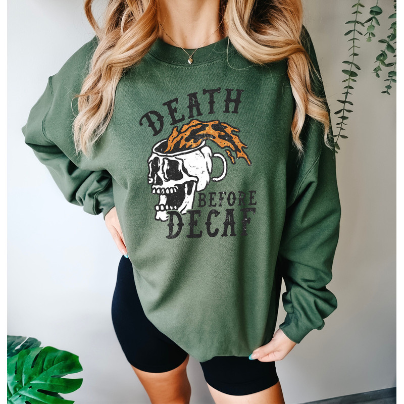 Death Before Decaf Sweatshirt, Womens Halloween Fall Coffee Sweatshirt, Cute Skull Hoodie, Skeleton Shirt, Pumpkin Spice Coffee Shirt - 2.jpg