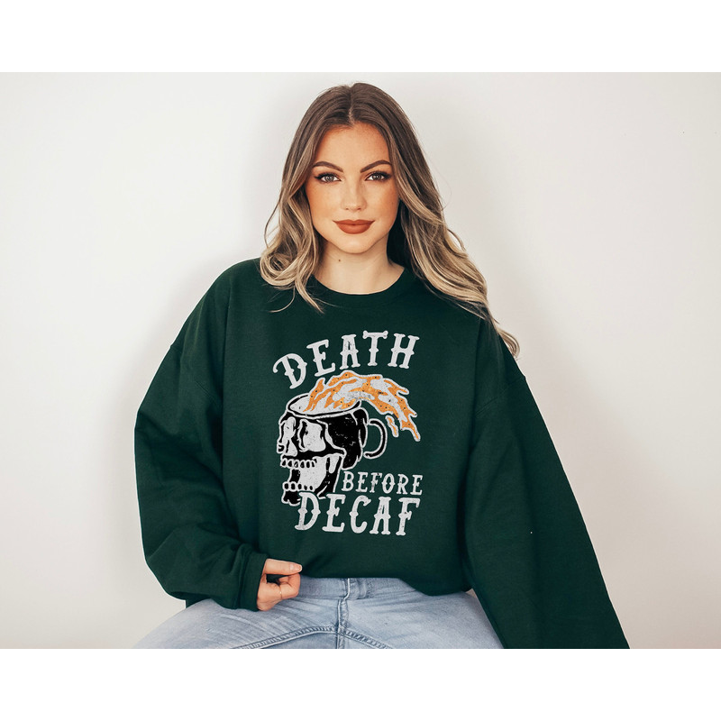 Death Before Decaf Sweatshirt, Womens Halloween Fall Coffee Sweatshirt, Cute Skull Hoodie, Skeleton Shirt, Pumpkin Spice Coffee Shirt - 3.jpg