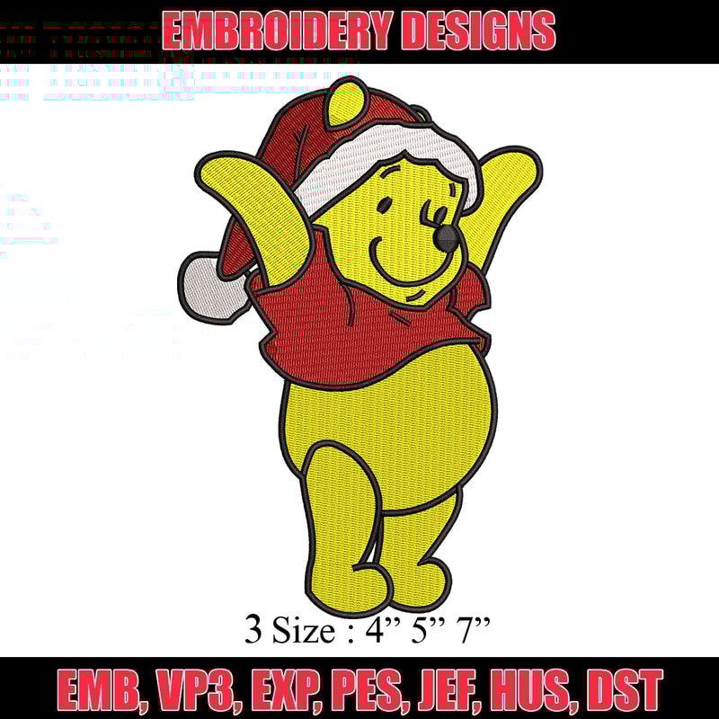 Winnie the pooh christmas embroidery design, cartoon embroidery, logo design, embroidery file, Digital download..jpg