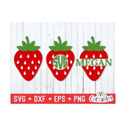 strawberry svg - strawberry cut file - monogram frame - split strawberry - svg - svg - dxf - eps - png - silhouette - cricut - digital file