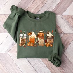 fall coffee shirt, halloween pumpkin latte drink cup, cute fall sweatshirt, coffee lover shirt, pumpkin spice shirt, tha