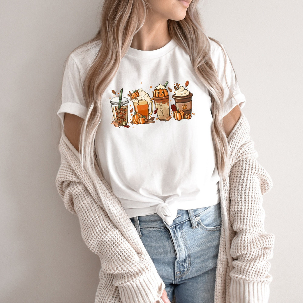Fall Pumpkin Coffee Shirt, Coffee Lover Shirt, Halloween Pumpkin Latte Drink Cup, Pumpkin Spice Shirt, Thanksgiving Shirt, Teacher Halloween - 1.jpg