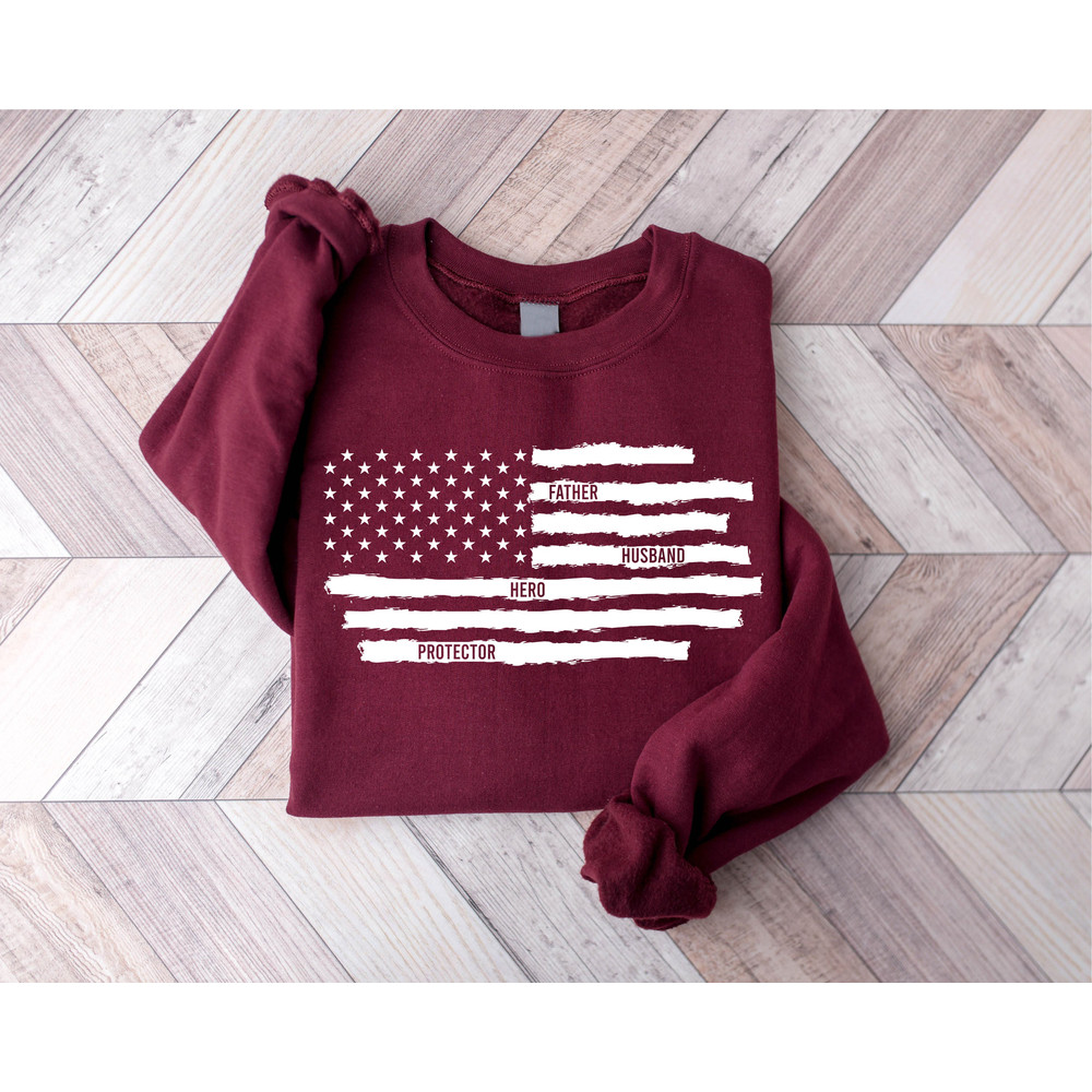 Fathers Day Sweatshirt, Husband Father Protector Hero Sweatshirt, American Flag Sweatshirt, Gift for Dad, Gift for Grandpa, Fathers Day Gift - 3.jpg
