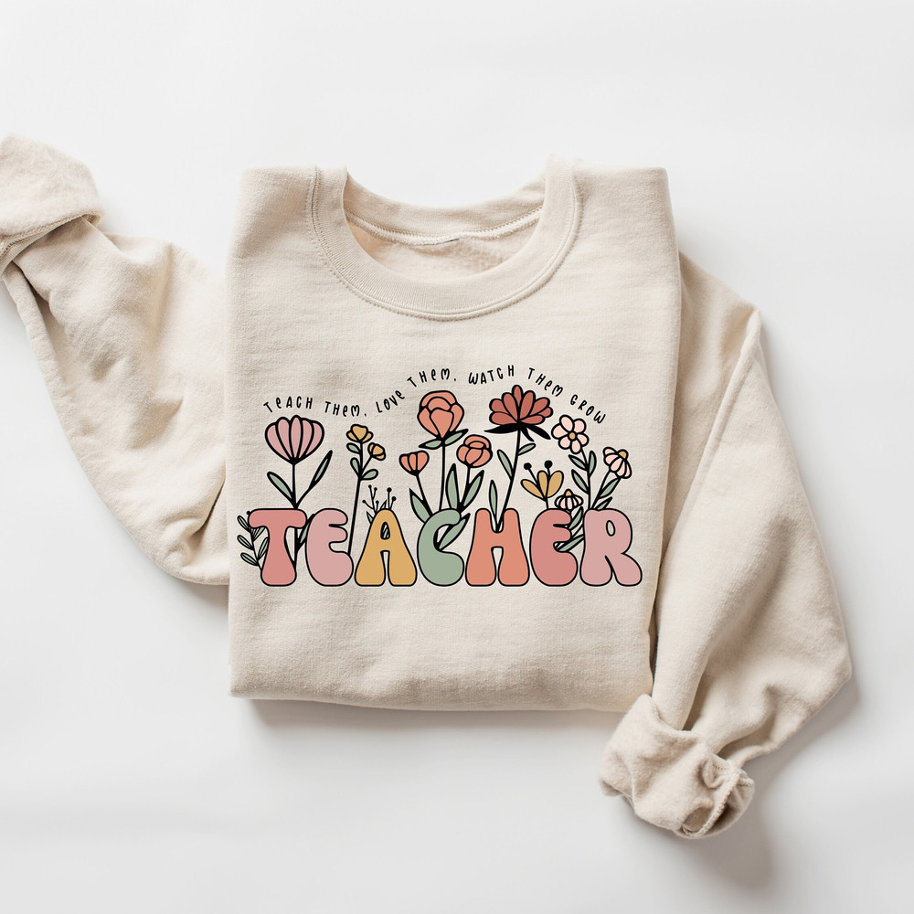 Floral Teacher Sweatshirts, Back to School Teacher Shirt, Boho Teacher Tees, Back to School Shirt, First Day of School Teacher Gift - 1.jpg
