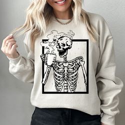 funny coffee skeleton sweatshirt, skeleton sweatshirt, halloween skeleton shirt, skeleton halloween costume, coffee swea