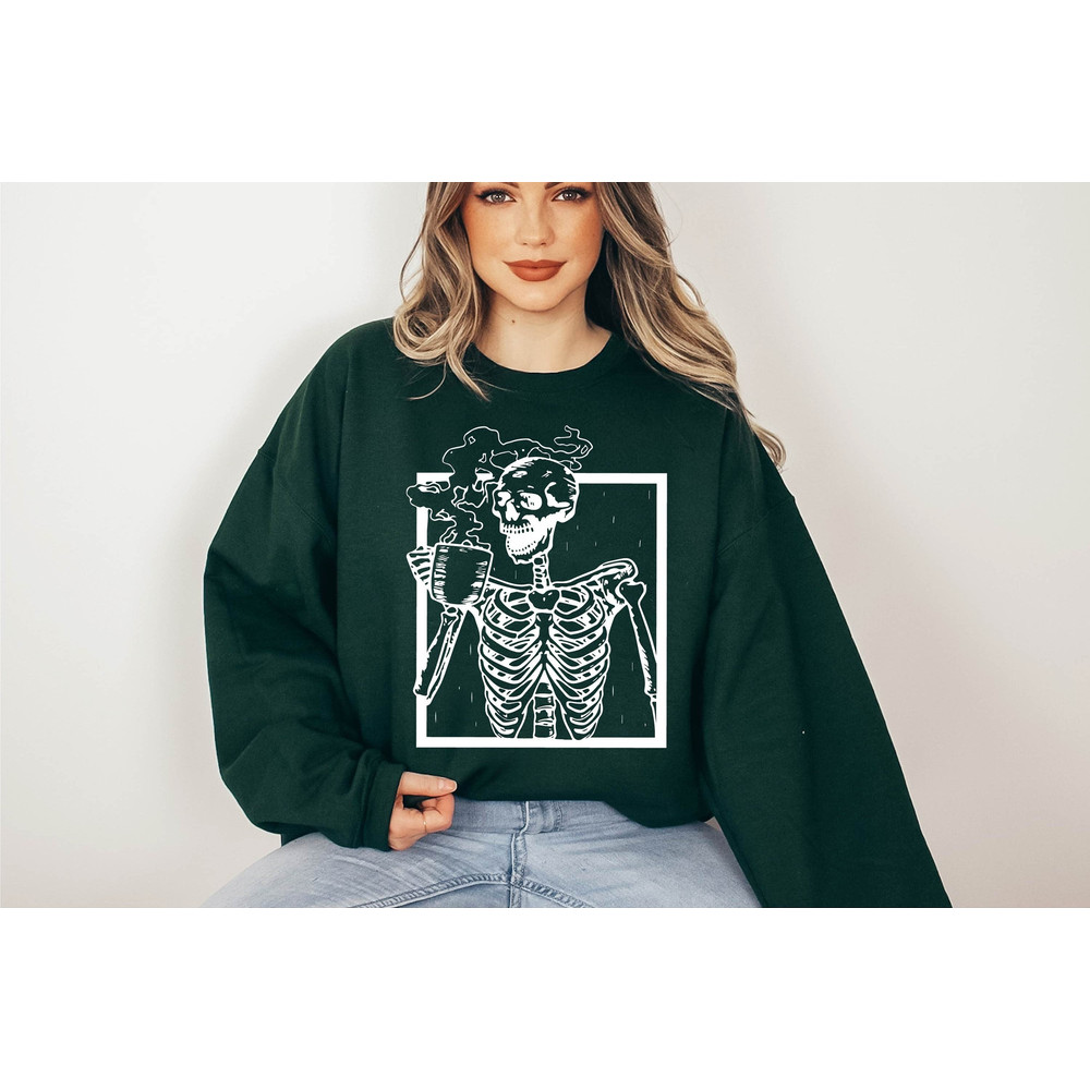 Funny Coffee Skeleton Sweatshirt, Skeleton Sweatshirt, Halloween Skeleton Shirt, Skeleton Halloween Costume, Coffee Sweatshirt for Fall - 2.jpg