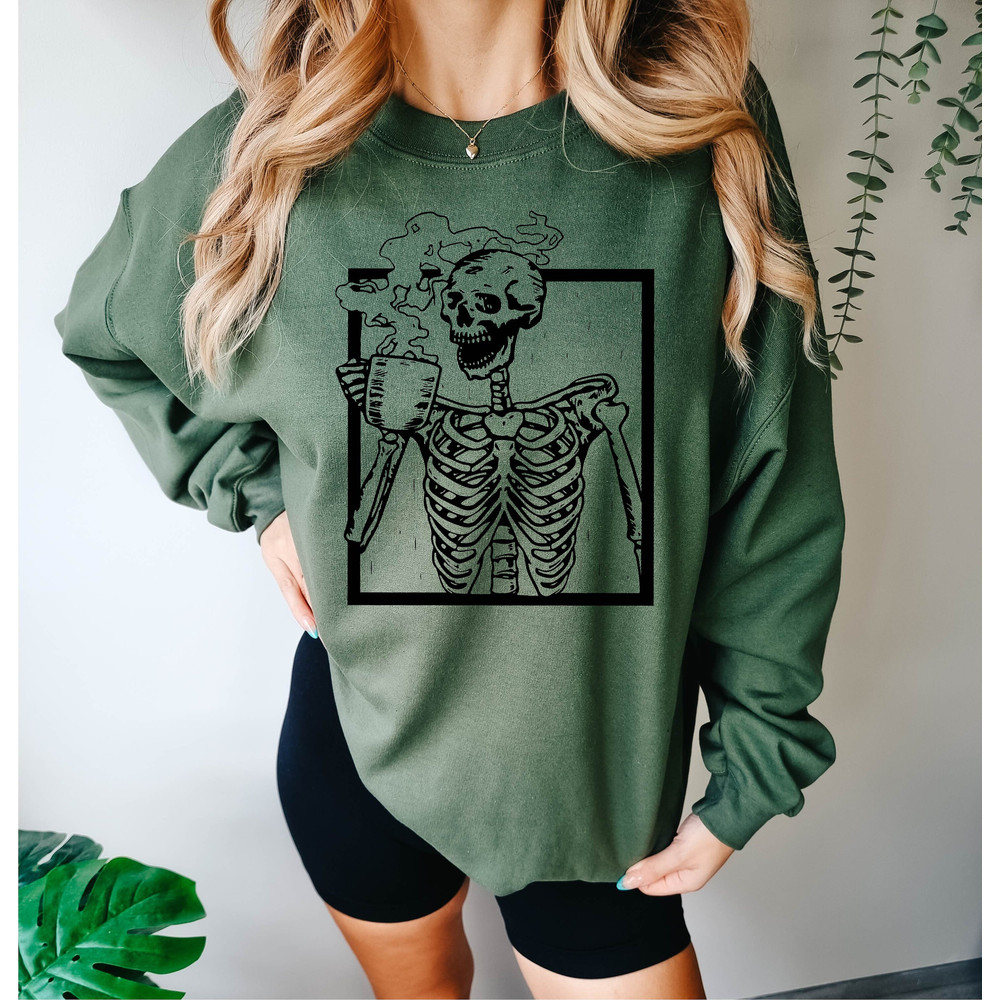 Funny Coffee Skeleton Sweatshirt, Skeleton Sweatshirt, Halloween Skeleton Shirt, Skeleton Halloween Costume, Coffee Sweatshirt for Fall - 3.jpg