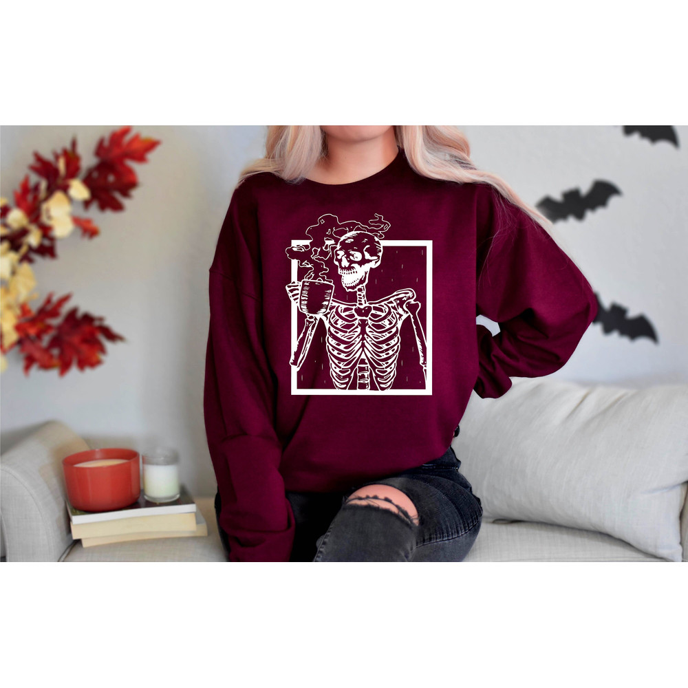 Funny Coffee Skeleton Sweatshirt, Skeleton Sweatshirt, Halloween Skeleton Shirt, Skeleton Halloween Costume, Coffee Sweatshirt for Fall - 5.jpg