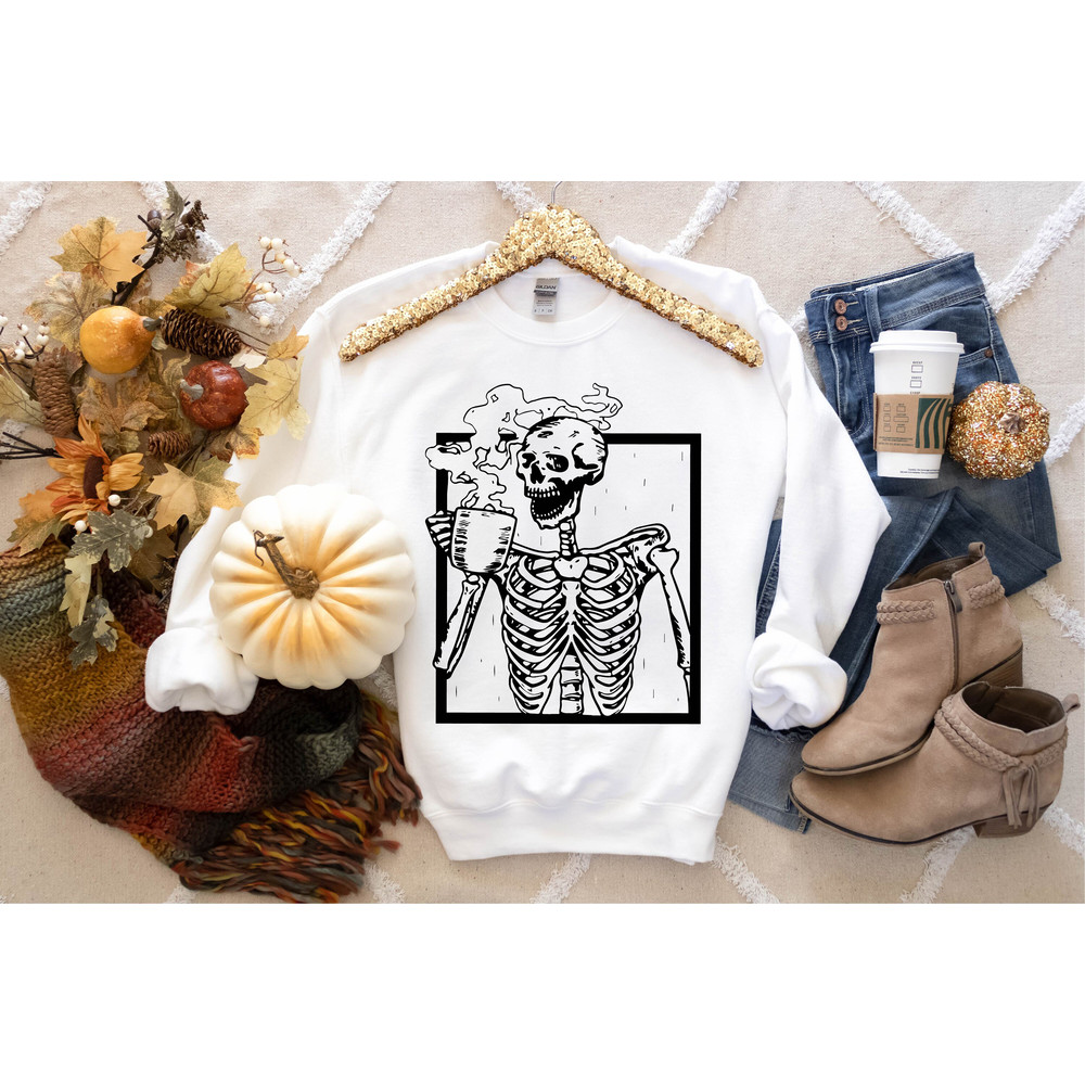 Funny Coffee Skeleton Sweatshirt, Skeleton Sweatshirt, Halloween Skeleton Shirt, Skeleton Halloween Costume, Coffee Sweatshirt for Fall - 6.jpg