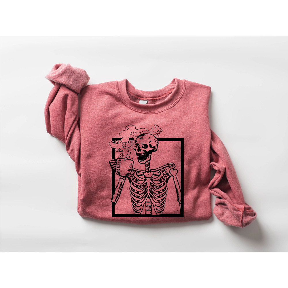 Funny Coffee Skeleton Sweatshirt, Skeleton Sweatshirt, Halloween Skeleton Shirt, Skeleton Halloween Costume, Coffee Sweatshirt for Fall - 7.jpg