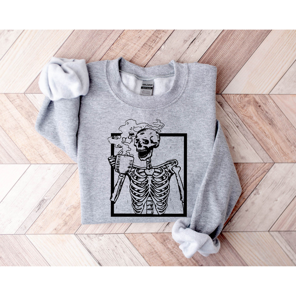 Funny Coffee Skeleton Sweatshirt, Skeleton Sweatshirt, Halloween Skeleton Shirt, Skeleton Halloween Costume, Coffee Sweatshirt for Fall - 8.jpg