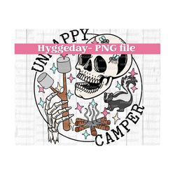 Unhappy Camper PNG, Digital Download, Sublimation, Sublimate, mosquito, indoors, nature, camp, skunk, camp fire, funny, skull, skeleton,