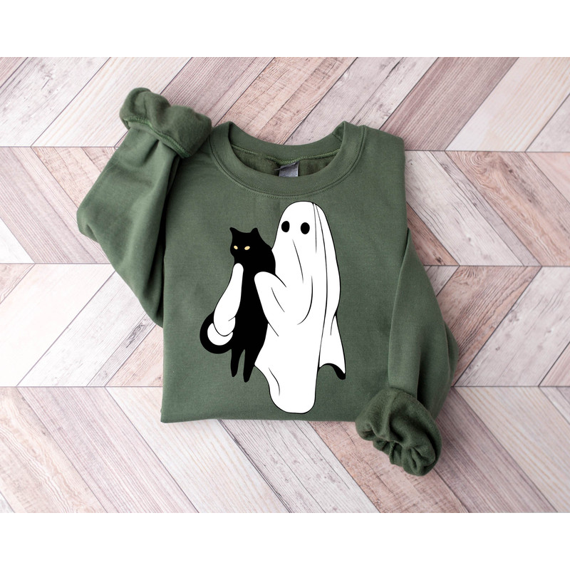 Ghost Cat Halloween Sweatshirt, Cute Ghost Sweatshirt, Halloween Cat Shirt, Halloween Crewneck, Spooky Season, Fall Sweatshirt for Women - 3.jpg