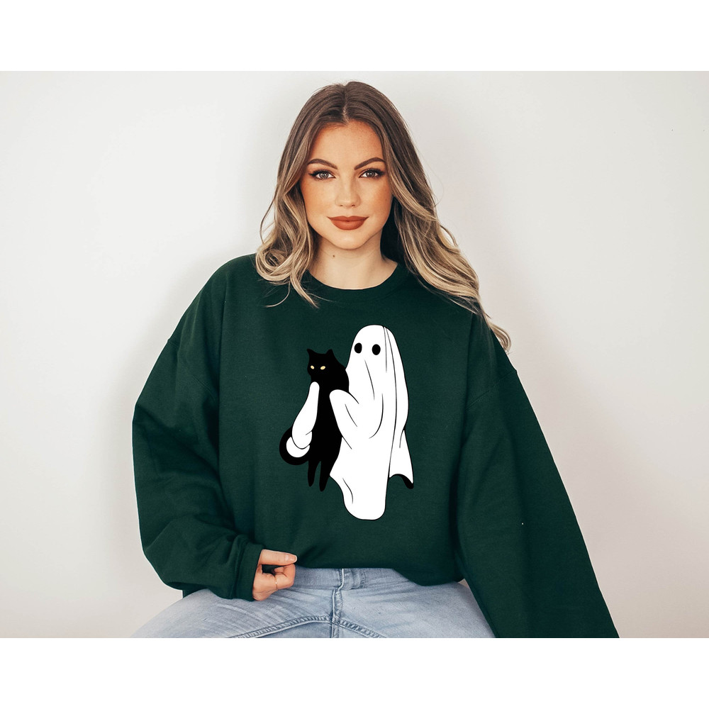 Ghost Cat Halloween Sweatshirt, Cute Ghost Sweatshirt, Halloween Cat Shirt, Halloween Crewneck, Spooky Season, Fall Sweatshirt for Women - 5.jpg