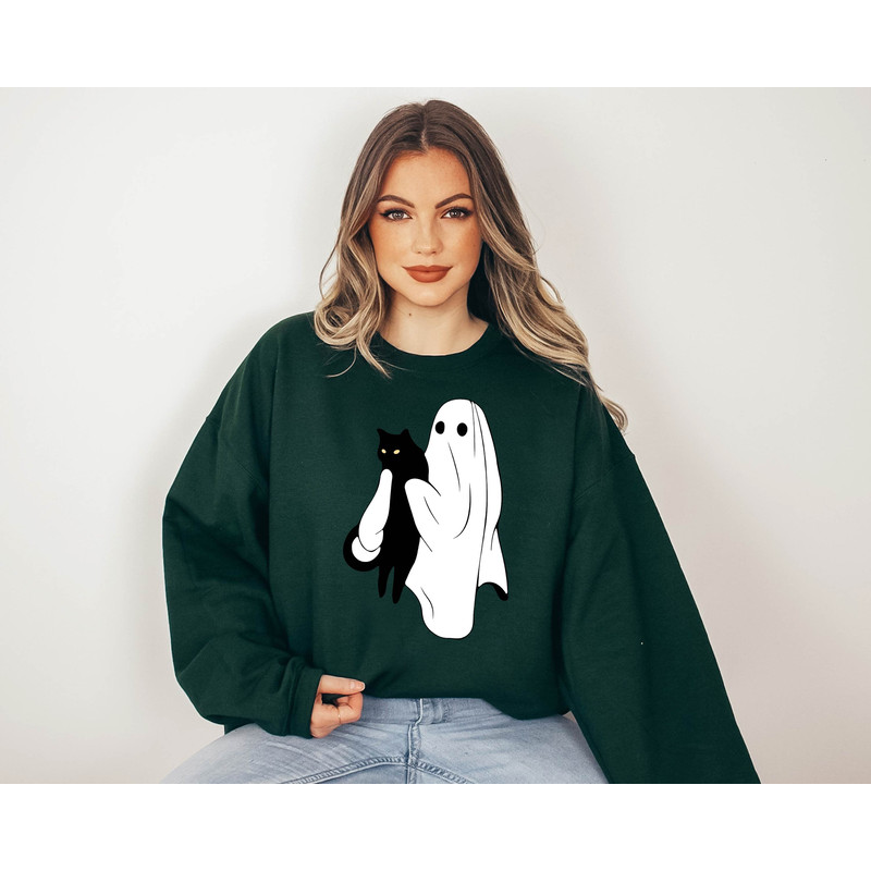 Ghost Cat Halloween Sweatshirt, Cute Ghost Sweatshirt, Halloween Cat Shirt, Halloween Crewneck, Spooky Season, Fall Sweatshirt for Women - 5.jpg