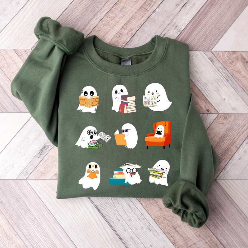 Ghost Reading Sweatshirt, Teacher Halloween Shirt, Librarian Shirt, Book Lover Tshirt, Reading Shirt, Teacher Shirt, Halloween School Shirt - 1.jpg