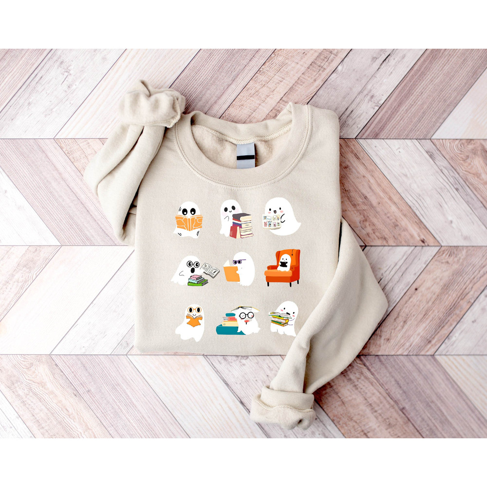 Ghost Reading Sweatshirt, Teacher Halloween Shirt, Librarian Shirt, Book Lover Tshirt, Reading Shirt, Teacher Shirt, Halloween School Shirt - 2.jpg