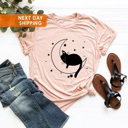 cat lover shirt png, cat t-shirt png, cat mom shirt png, gift  cat lovers, cute kitten shirt png, sleeping cat, cat moon