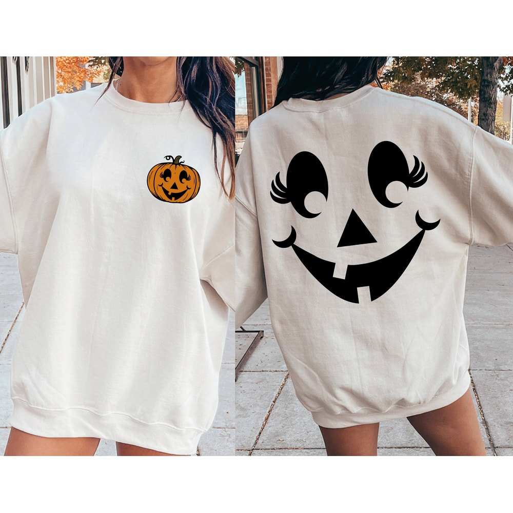 Halloween Pumpkin Face Sweatshirt, Halloween Shirt, Cute Pumpkin Face Shirt, Womens Skull Shirt, Fall Graphic Tee,Funny Halloween Sweatshirt - 3.jpg