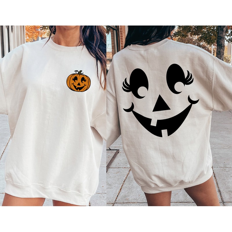 Halloween Pumpkin Face Sweatshirt, Halloween Shirt, Cute Pumpkin Face Shirt, Womens Skull Shirt, Fall Graphic Tee,Funny Halloween Sweatshirt - 3.jpg