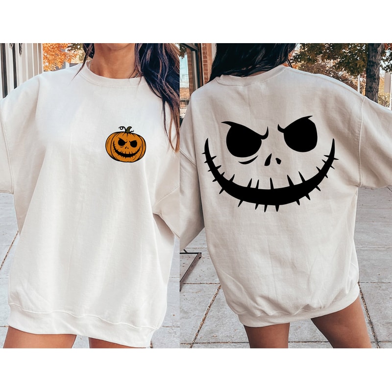 Halloween Pumpkin Face Sweatshirt, Halloween Shirt, Cute Pumpkin Face Shirt, Womens Skull Shirt, Fall Graphic Tee,Funny Halloween Sweatshirt - 4.jpg