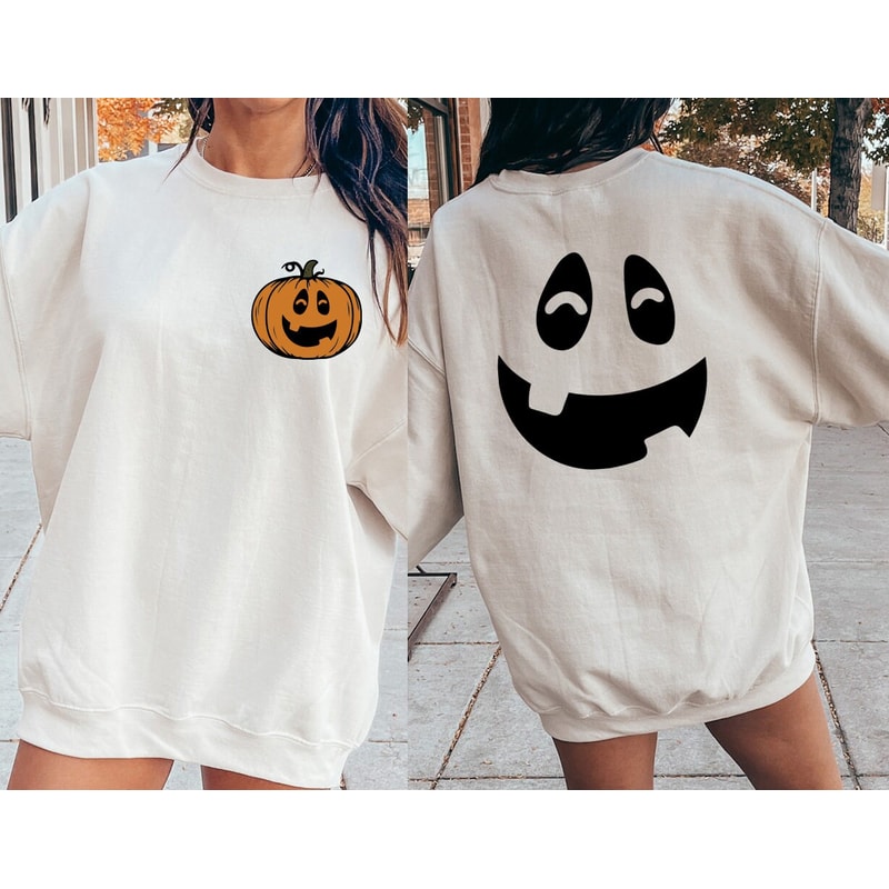 Halloween Pumpkin Face Sweatshirt, Halloween Shirt, Cute Pumpkin Face Shirt, Womens Skull Shirt, Fall Graphic Tee,Funny Halloween Sweatshirt - 5.jpg