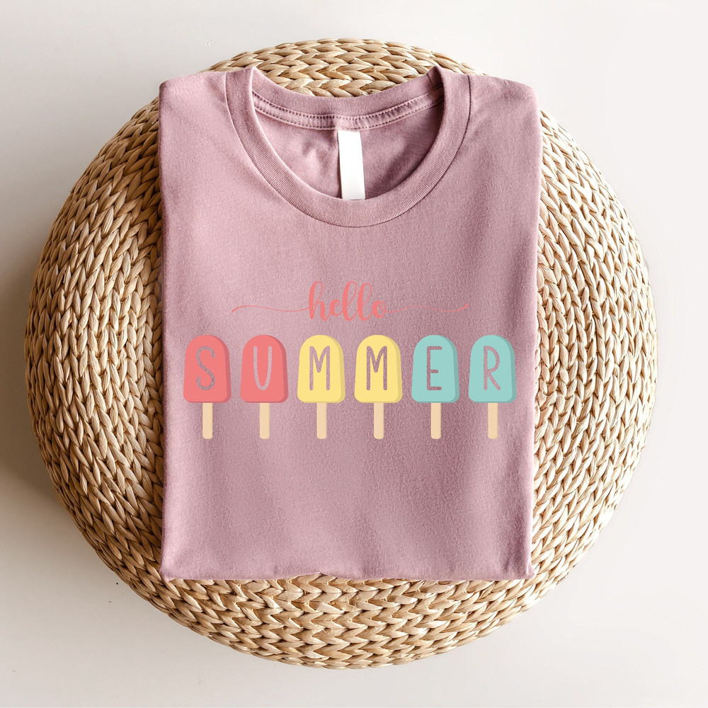 Hello Summer Shirt, Popsicle Written Summer Welcome Outfit, Colorful Holiday T-Shirt, Family Vacation Apparel, Gift for Traveler, Summer Tee - 1.jpg