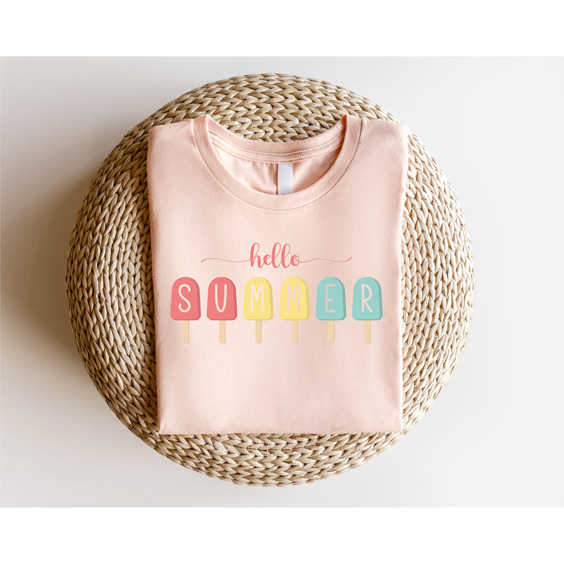 Hello Summer Shirt, Popsicle Written Summer Welcome Outfit, Colorful Holiday T-Shirt, Family Vacation Apparel, Gift for Traveler, Summer Tee - 5.jpg