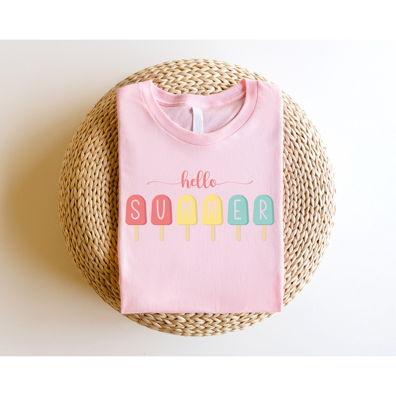 Hello Summer Shirt, Popsicle Written Summer Welcome Outfit, Colorful Holiday T-Shirt, Family Vacation Apparel, Gift for Traveler, Summer Tee - 7.jpg