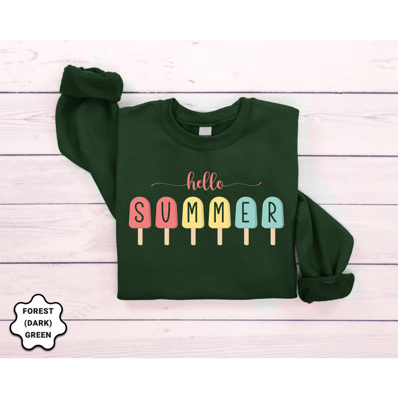 Hello Summer Sweatshirt, Popsicle Written Summer Welcome Outfit, Colorful Holiday Sweatshirt, Family Vacation Apparel, Gift for Traveler - 5.jpg