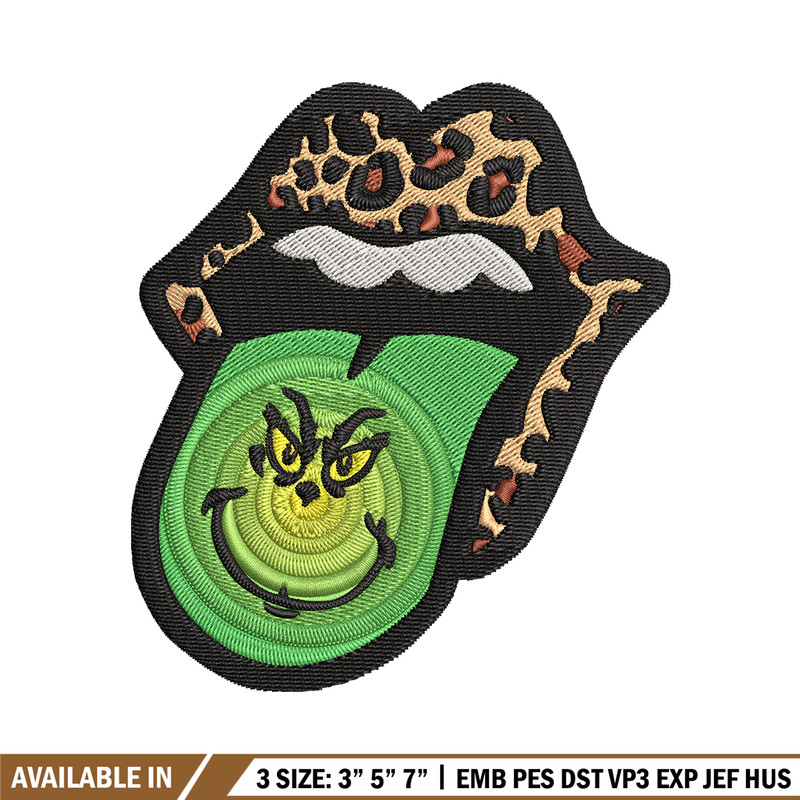 Leopard Lips Grinch Tongue Embroidery design, Grinch Embroidery, Grinch design, Embroidery file, Instant download..jpg