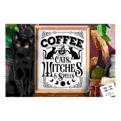 coffee cats witches and spells svg, witch kitchen