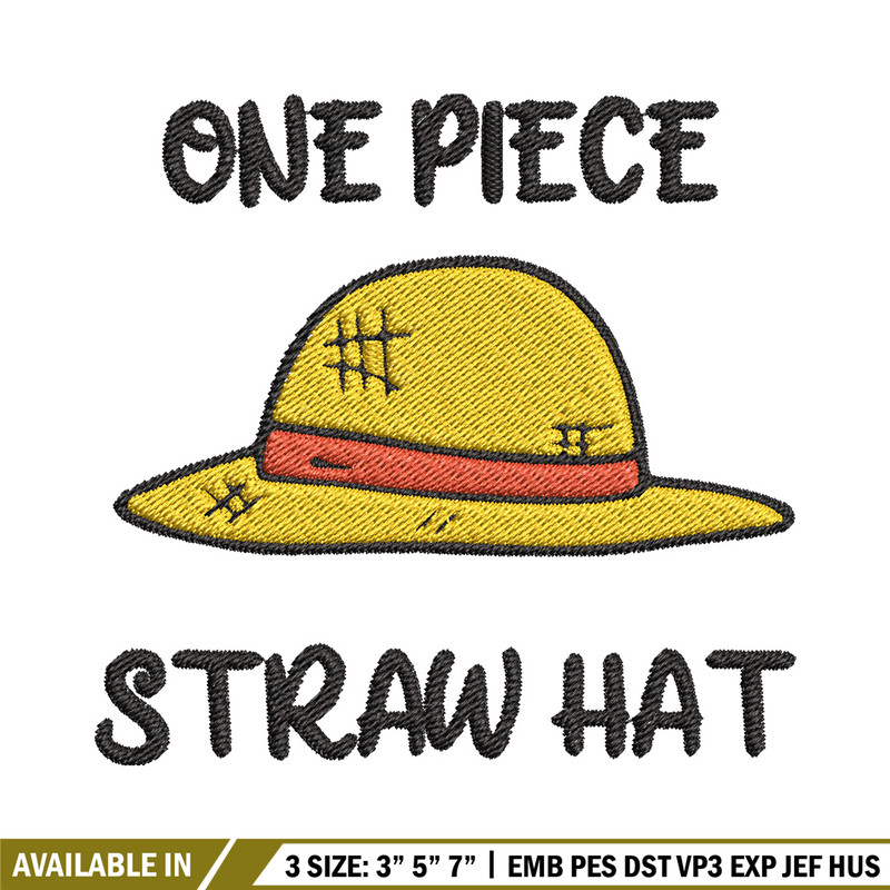 Luffy hat embroidery design, One piece embroidery, Anime design, Embroidery file, Embroidery shirt, Digital download.jpg